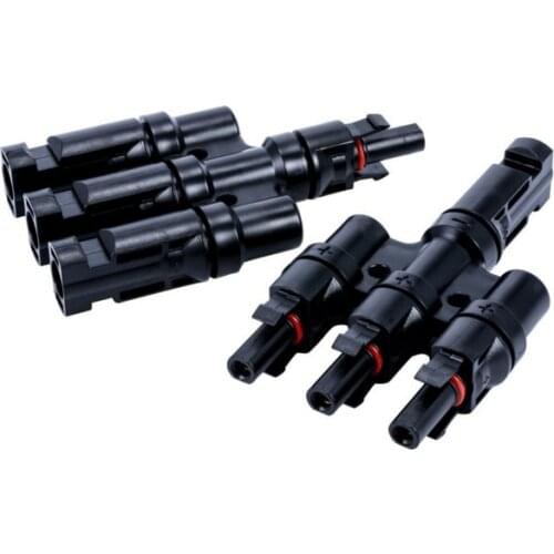 1 Pair PV T Type 3 Branch Solar Panel Cable Photovoltaic Connectors MFFF FMMM IP65