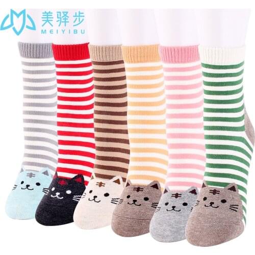 12 Pairs Per St Japanese Cartoon Cute Female Socks Horizontal Cat Comfortable Soft Amazon Hot Slaes Socks