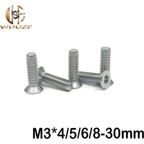 25pc M3*4/5/6/8-30mm 304 Stainless steel Inner Six-point Star Socket countersunk head security screw with column machine screw