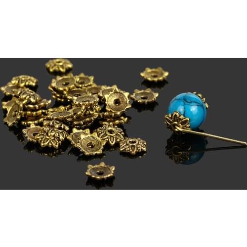 300pcs Tibetan Ancient Gold Plated Flower Metal Bead Caps 7mm Filigree Jewelry Findings Connector Beads Cap Diy Jewelry Parts