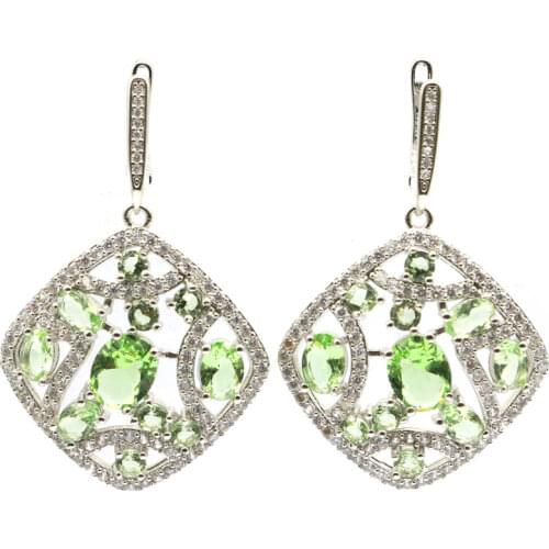 38x29mm SheCrown Created Paris Blue Topaz White Zircon Jewelry Making Silver Earrings