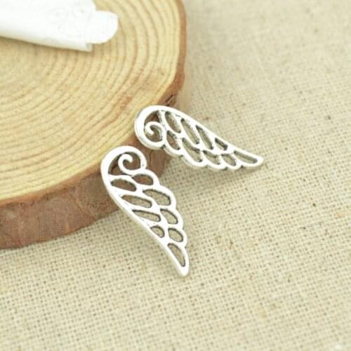 50 pcs 23*9 mm Antique Tibetan Silver Charms Bracelet Necklace Pendant New Fashion Alloy charm wing D413