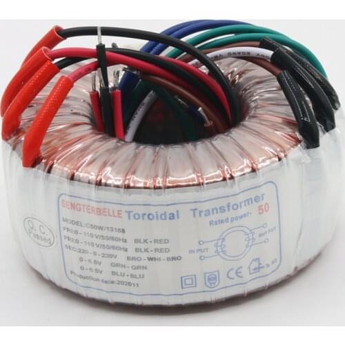 50W Pure Copper Toroidal Transformer AC220V-0-AC220V(0.1A)+0-AC6.5V(1A)X2 For Tube Audio Amplifier