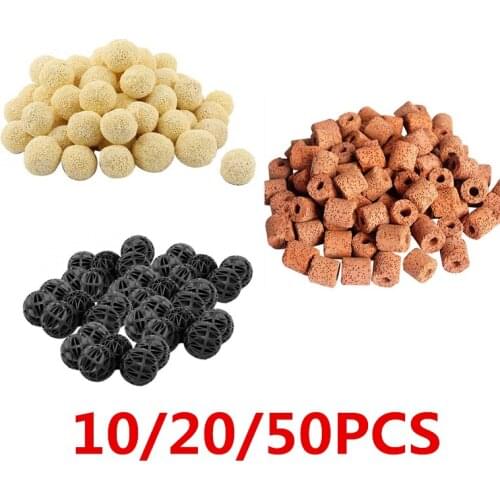 Aquarium Filter Bio Media Ceramic Biochemical Ball Porous Rings Activated Carbon Bio for Fish Tank Water Cleaning 50/20/10pcs
