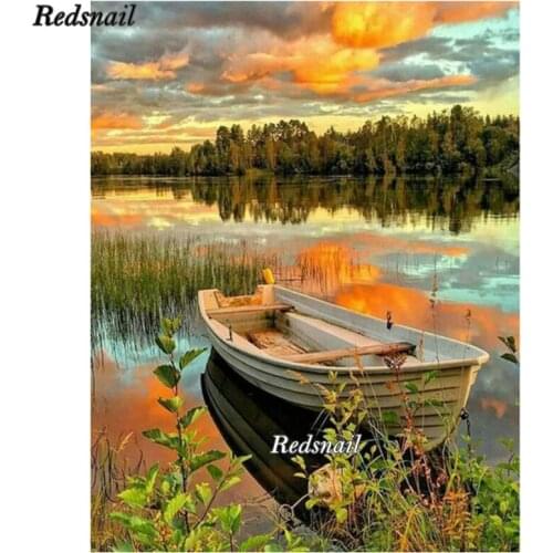 100% 5D Diy Daimond Painting Natural landscape lake ship 3D Diamond picture Round Rhinestones Embroidery Diamant Paintings EE493