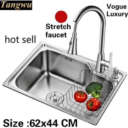 Free shipping Apartment luxury kitchen single trough sink stretch faucet wash vegetables 304 stainless steel hot sell 620x440 MM