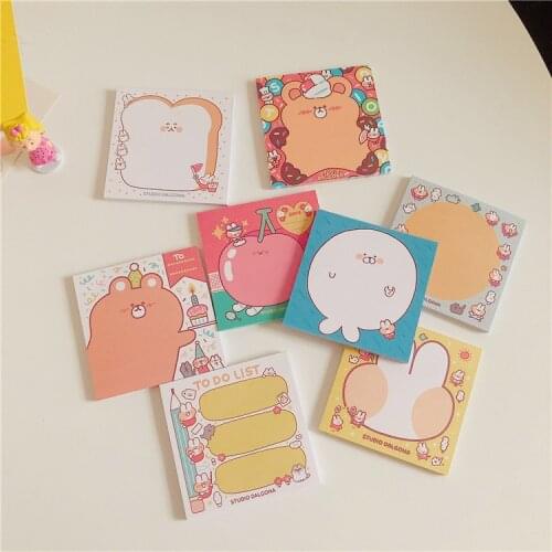 50 Sheets Cute Cartoon Memo Pad Bread Rabbit Bear Student Notes Creative Message Book Notebook Kawaii Stationery School Supplies