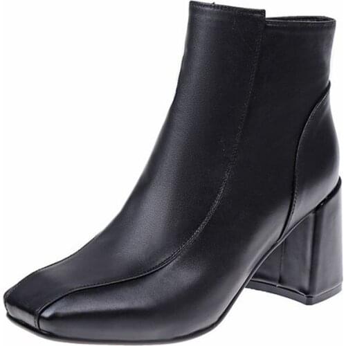 Boots for Women Fashion New Winter Add Cotton Square Toe High Heel Boots Thick Heel Side Zipper Short Tube Boots Bottine Femme