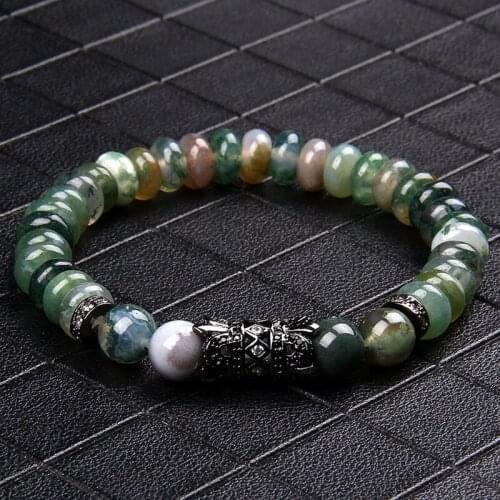 Oblate Wheel Bead Natural Stone Bracelet Alloy Cylinder Charm Map Indian Agates Aventurine Amethysts Jewelry For Women Men Gift