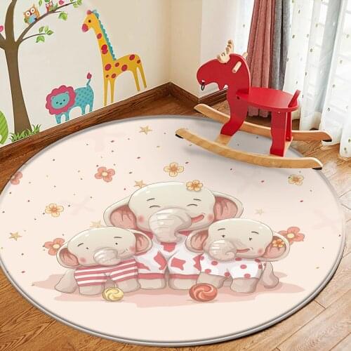 Baby Nursery Crawling Flannel Children Durable Non-Slip Floor Carpet Warm Elephant Family Pattern Kids Play Carpet Children Rug