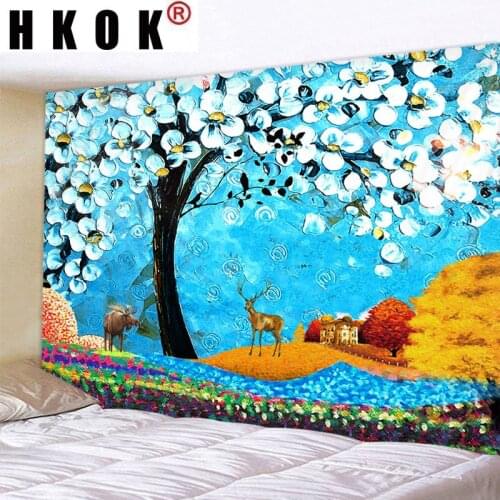 HKOK Flower Tapestry Wall Rugs Wall Hanging Covering Fabric Mural Background Cloth Towel Beach Fabric Blanket Living Home