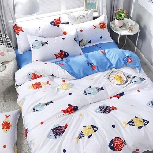 Cute Cartoon Fish Bedding Set Kids Duvet Cover Set White Blue Quilt Cover Set For Girls Boys Sheet Pillowcase Set 3/4 Pcs