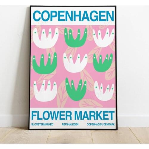 Copenhagen flower market poster printable wall art print | denmark flower market print | illustration modern art print