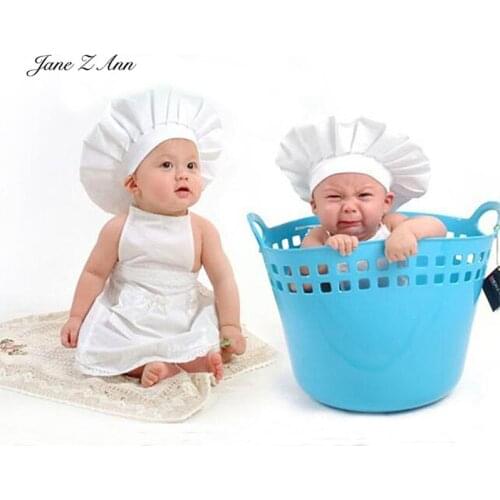 Jane Z Ann 1-2 year Baby Chef Costumes Set White Cook Suit Photography Props roupa de fotografia accessoires photo baby