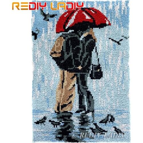 Latch Hook Rug Kissing in the Rain Chunky Yarn Tapestry Kits DIY Carpet Rug Knitted Mat Crochet Cushion Arts & Crafts 57*87cm