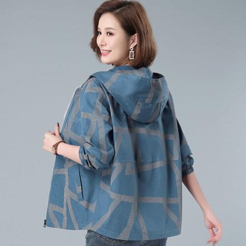 Women Cotton Jacket Big Size Printing Casual Zipper Short Coat Autumn Loose With Lining Windbreaker Hooded Plus Size 5XL W2311