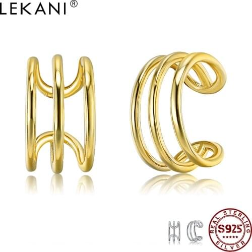 LEKANI S925 Sterling Silver For Women Simple Gold Color Helix Ear Cuff Rock Punk No Piercing Earrings Trendy Silver Jewelry Gift