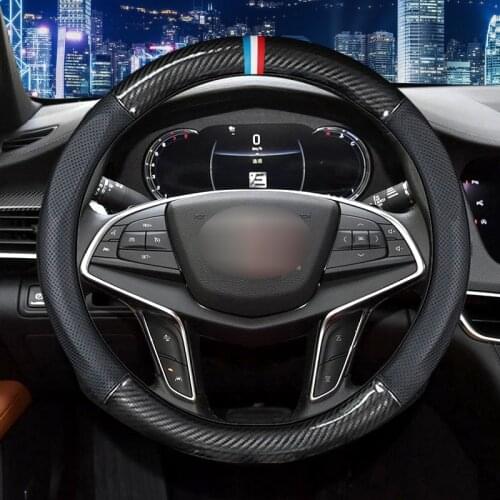 MIDOON Carbon Fiber Cow Leather Car Steering Wheel Cover For Cadillac escalade SRX ATS CTS XT5 CT6 Eldorado