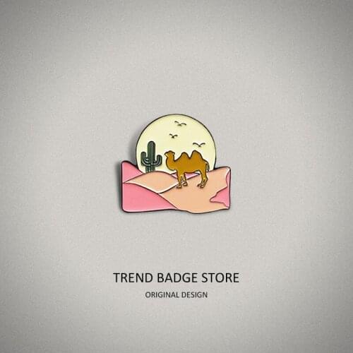 Sunset Sunlight sprinkled on the pink desert Cactus tall and straight growth in the desert Camel brother walking badge