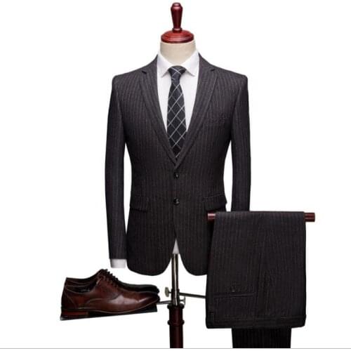 Mens Single Button Suit Suits Men Striped Slim Fit Suits Two-piece Vintage Jacket and Trousers