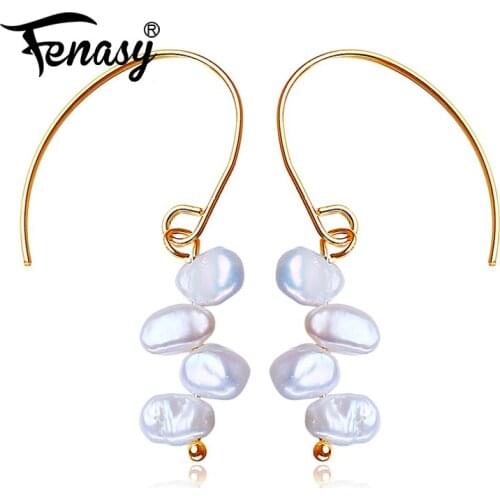 FENASY Natural Freshwater Pearl Gold Color Heart Long Drop Earrings Wedding Engagement Bohemian Party Jewelry