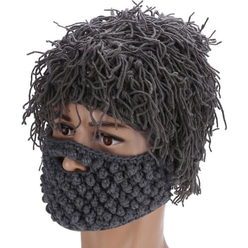 New Warm Beard Hat Mustache Knit Crochet Beanie Cap Men Winter Warm Keep Cover Face Funny Hat Black / Gray