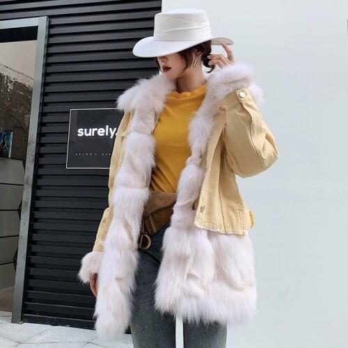 2020 New Real Fur Parka Winter Jacket Women Natural Fox Fur Liner Long Coat Female Fox Fur Collar Warm Parkas Tops Hiver DM-9015
