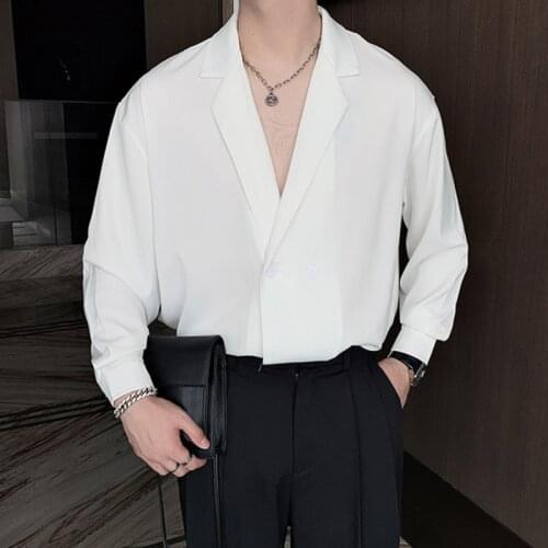 2021 Autumn New turn-down Collar Long Sleeve White Shirt For Men Loose Casual Japan Style Tops Clothing Shirt