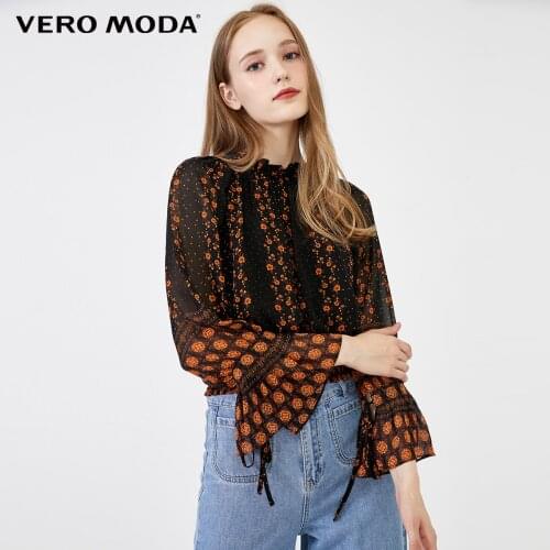 Vero Moda Womens Lace-Up Elasticized Waist 3/4 Sleeves Chiffon Blouse | 319358516
