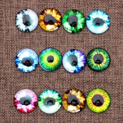 From 8mm to 25mm Random Mixed Round Dragon Eyes In Pairs Pattern Glass Flatback Photo Cabochons Base DIY Msking Accessories