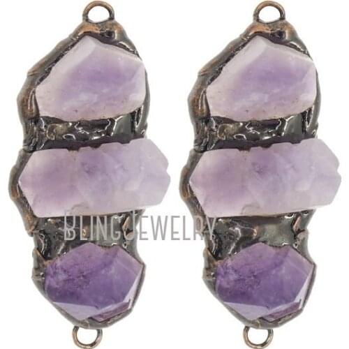 Rustic Copper Pendant Triple Quartz Amethysts Point Pendant PC38121