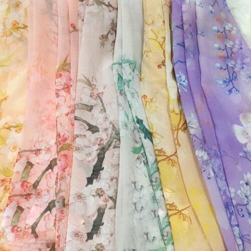 2021 Print Chiffon Flowers Fabrics By The Meter Designer DIY Sewing Silk Scarf Dress Needlework Material