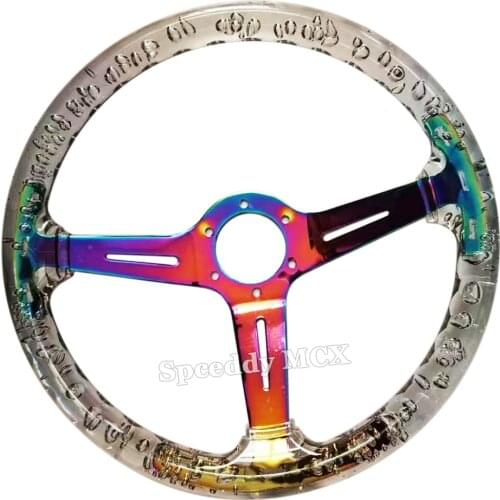 Universal Transparent Acrylic Steering Wheel 14 Inch 340mm Car Sport Dimple Deep 40mm Steering Wheel With N*Logo Horn Button