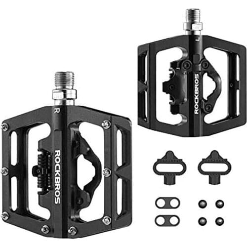 ROCKBROS MTB Bike Pedals Bicycle Flat Platform Compatible with SPD Bike Dual Function Sealed Clipless for Road Mountain Bikes