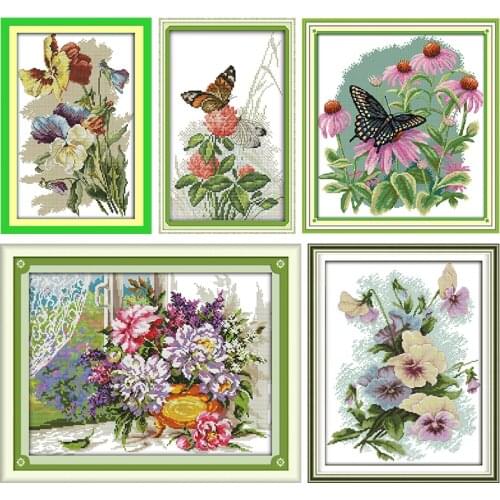 Embroidery Needlework Cross Stitch Kits Butterfly Over Flowers Stamped Patterns 11CT 14CT Counting Printed Craft Decor Gift Sets