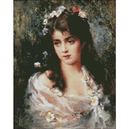 Embroidery Needlework Crafts 14CT Unprinted DIY Quality Cross Stitch Kits Handmade Arts Oil Painting figure Meditation Girl