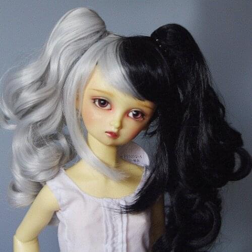 [wamami] 97# White & Black Wavy Wig For 1/4 MSD 1/3 SD 1/6 AOD DZ BJD Dollfie
