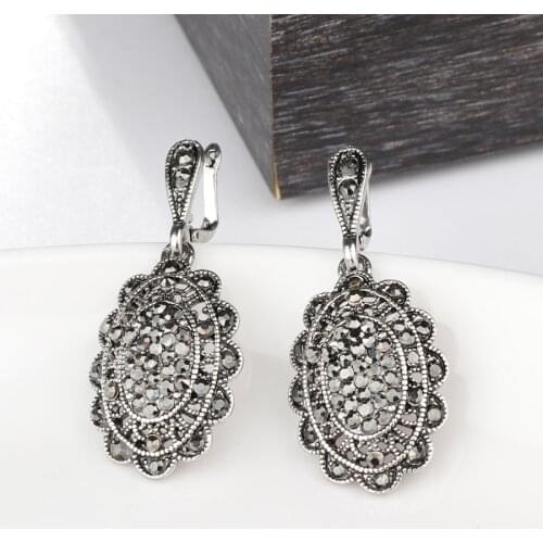 Wbmqda Hot Gray Crystal Drop Earrings Fashion Jewelry For Women Silver Color Hollow Petals Vintage Wedding Jewelry Wholesale