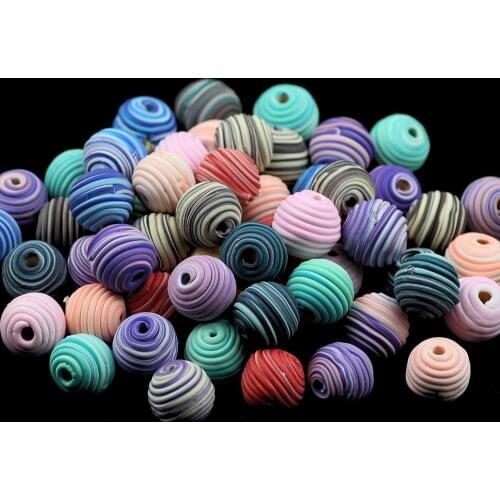 YHBZRET 15mm Polymer Clay Beads Spiral Pattern Round Spacer Loose Beads for Jewelry Making Girls DIY bracelet Accessories