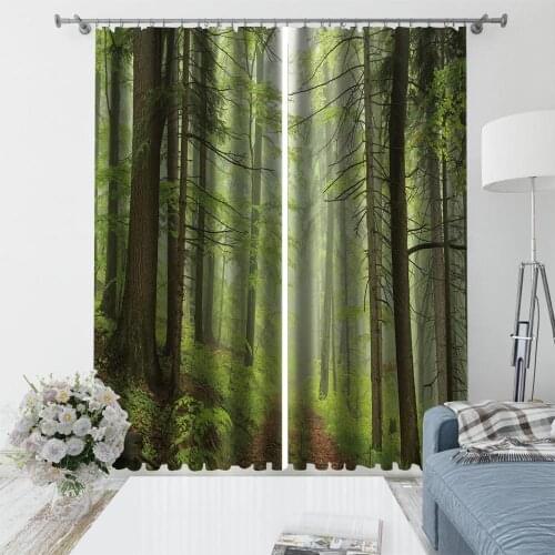 Green forest curtains 3d curtains new window balcony thickened windshield blackout curtains