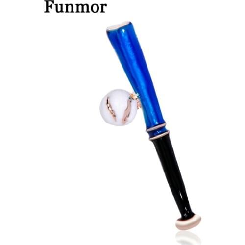 FUNMOR Blue Enamel Baseball Shape Brooches For Women Men Costume Decoration Pins Gold Color Alloy Sport Style Badge Boutonniere