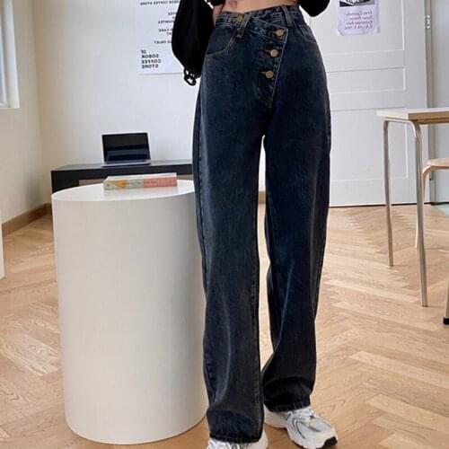 High Waist Boyfriend Style Jeans Loose Straight Mom Chic Korean Blue Trousers Women Casual Plus Size Wide Leg Denim Pants 2021