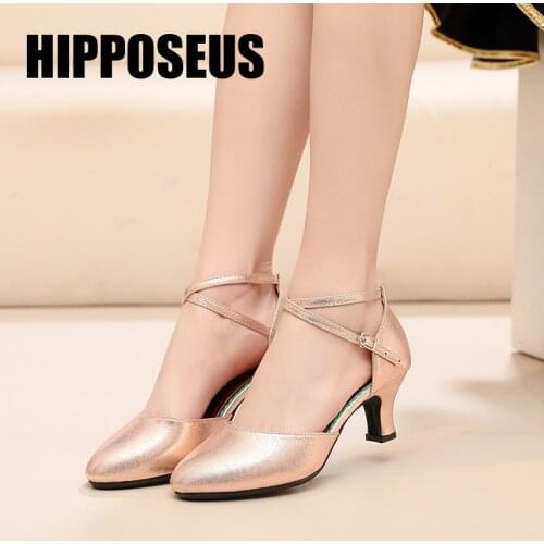 Hipposeus Women Latin Dance Shoes Modern Girls Ballroom Samba Dancing shoes Ladies 3.5/5.5CM Soft sole Sandals Dropshipping