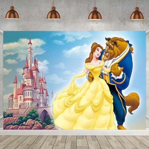 Beauty And The Beast Scenic Photo Background Dance Princess Castles Girl Birthday Party Backdrops Cake Table Home Decor Poster