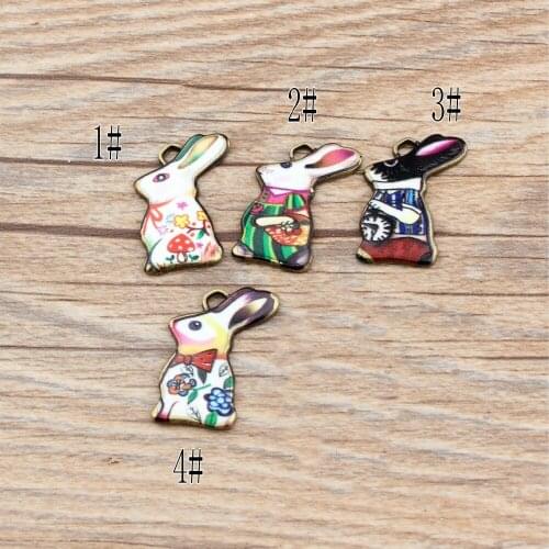 10pcs/lot 4 Style Mr. Alice Rabbit floating Alloy Enamel Charms for Jewelry Making Pendant fit necklace bracelet DIY Accessories