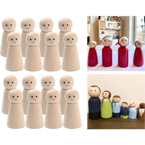 16Pieces Unfinished Wooden Peg Dolls People Unpainted DIY Woodworking Craft Woodcraft Toys