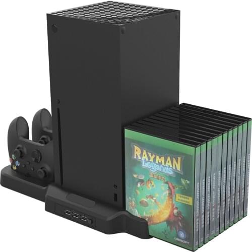 3-in-1 Charging Cooling Stand with 11 Game Disc Slot Compatible with XBOX Series X/S Controller Console Storage Rack