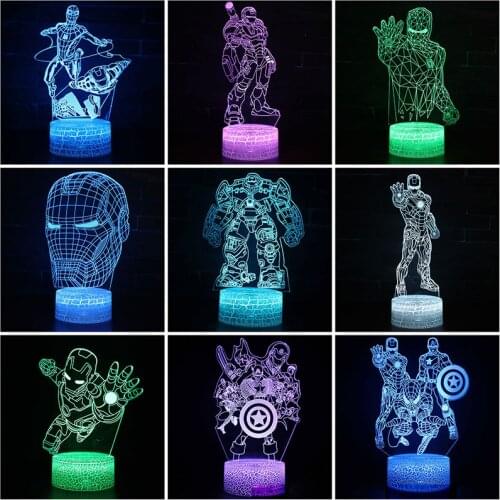 Marvel Ironman Spiderman 3D Night Lamp Disney Anime Figure Lighting Decor on The Table Console Sensor Light for Kids Gift