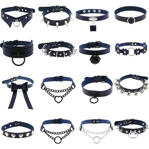 Goth PU Leather Chokers Necklaces For Women Punk Spike Rivet Geometric Round Heart Necklace Collares Hiphop Neck Jewelry