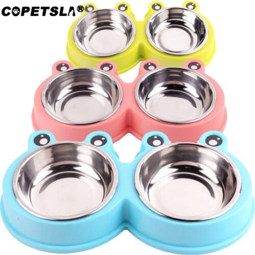 Copetsla 2021 New Double Cat Bowl Dog Bowl Pet Feeding Cat Water Bowl For Cats Food Pet Stainless Steel Frog Bowls Pet Supplies